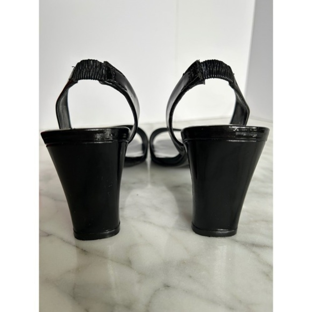Talbots Women's Black Patent Leather Heels Square Open Toe Slingback 8 Narrow - Picture 13 of 16